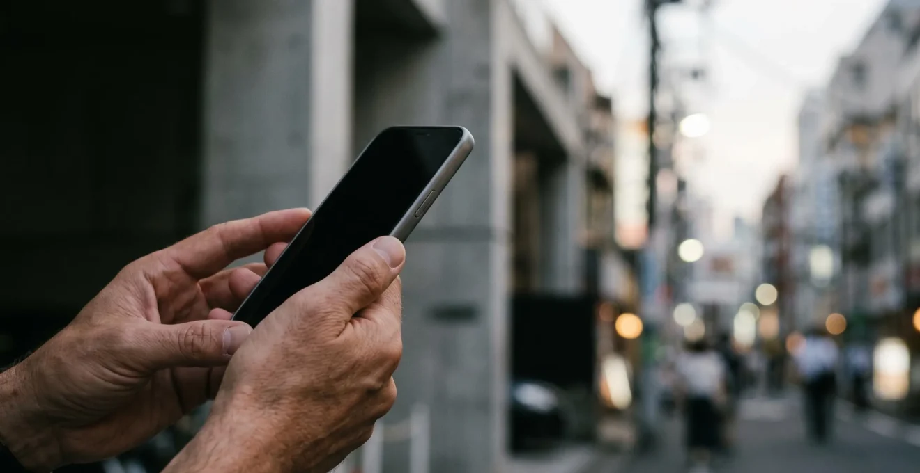 Voyageur solo utilisant un smartphone moderne dans un environnement urbain japonais